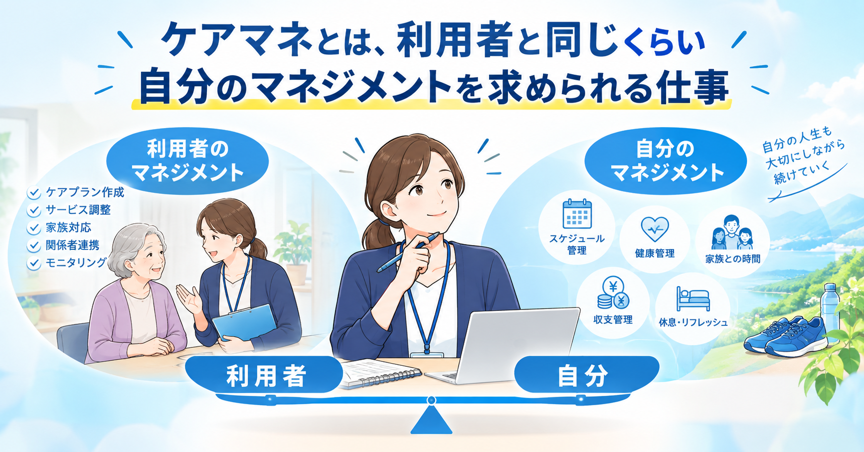 ケアマネとは、利用者と同じくらい自分のマネジメントを求められる仕事